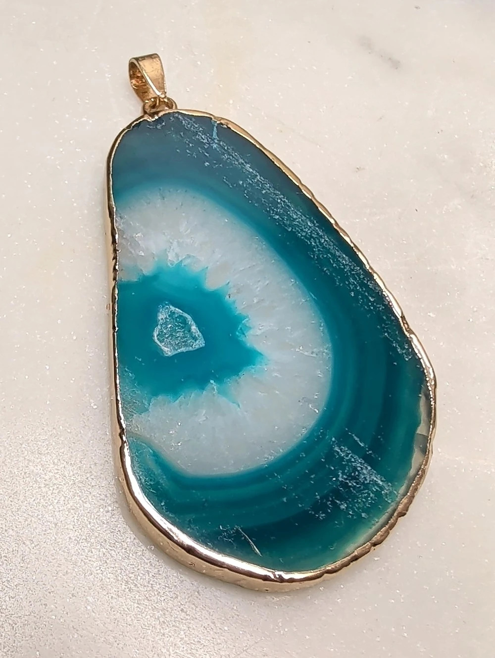 Blue & White Agate Slice Pendant Necklace